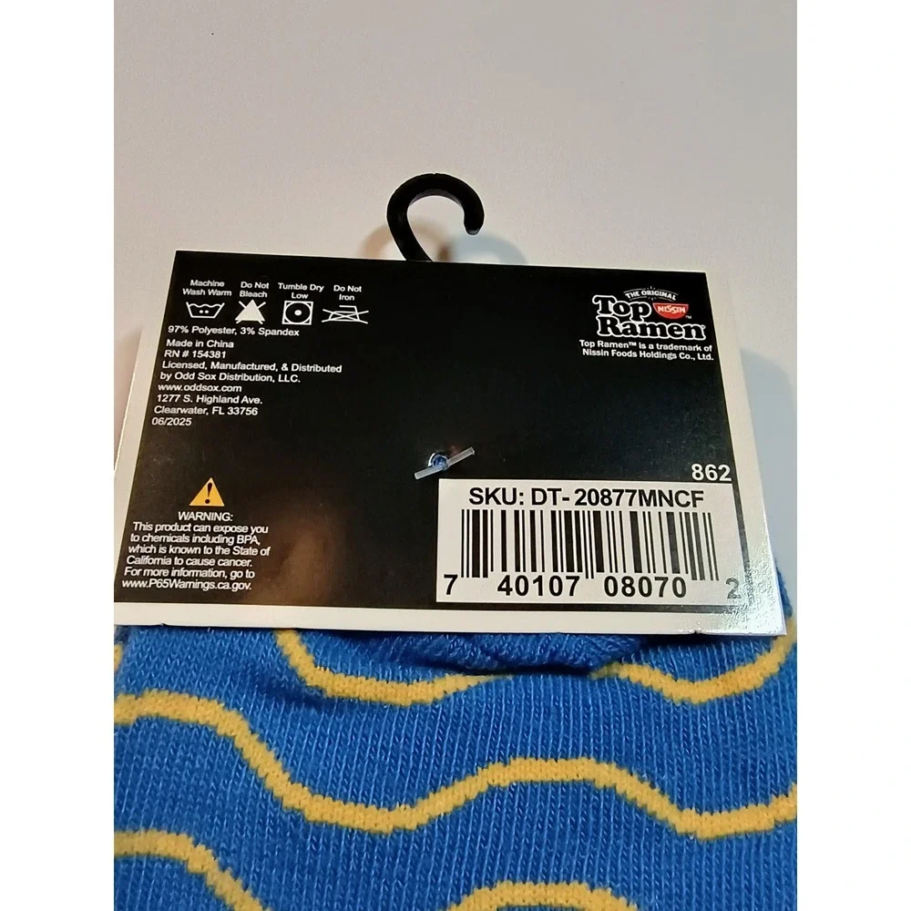The Original Top Ramen Nissin Crew Socks Mens Shoe Size 6-12 Blue Yellow Noodles